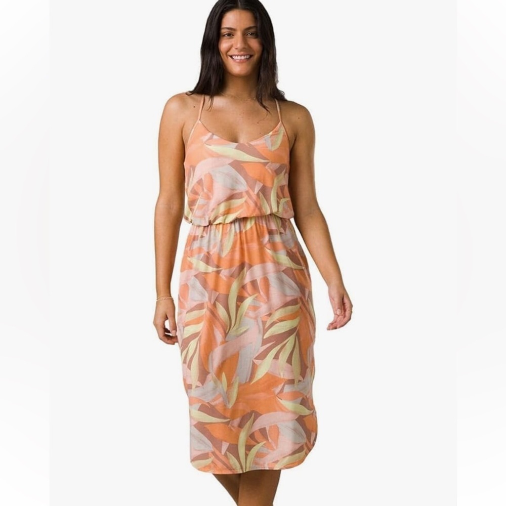 New prAna Ayla Dress tropical print summer Hawaii beach XS strench